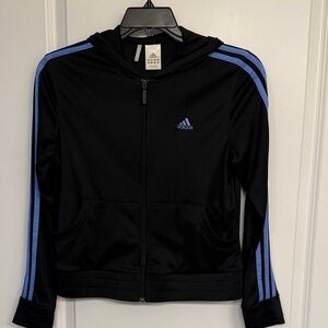 Adidas Black Hoodie with Blue Stripes